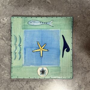 K.I.C. Brushes Hand Painted Tile Trivet 6" Square Starfish Nautical Beach